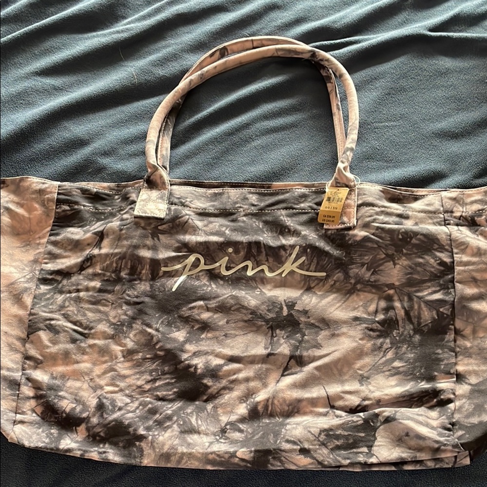 PINK Victoria's Secret Black and Gray Tie-Dye Tote Bag